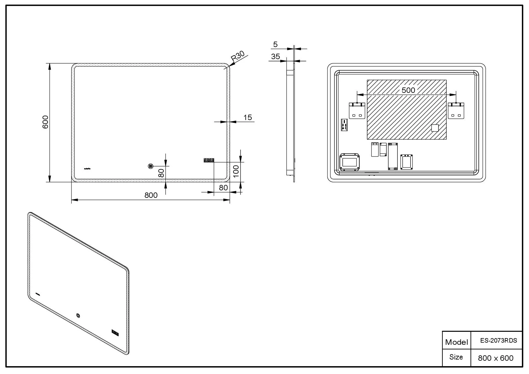 Габаритная схема Зеркало Esbano ES-2073 RDS