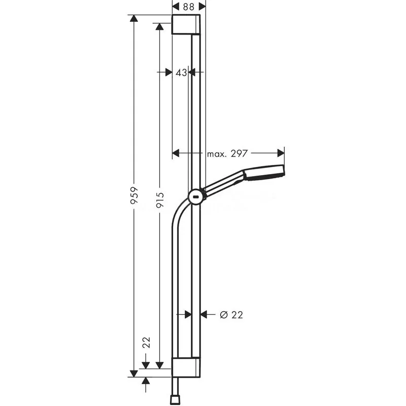 Габаритная схема Душевой гарнитур Hansgrohe Pulsify Select 24170000