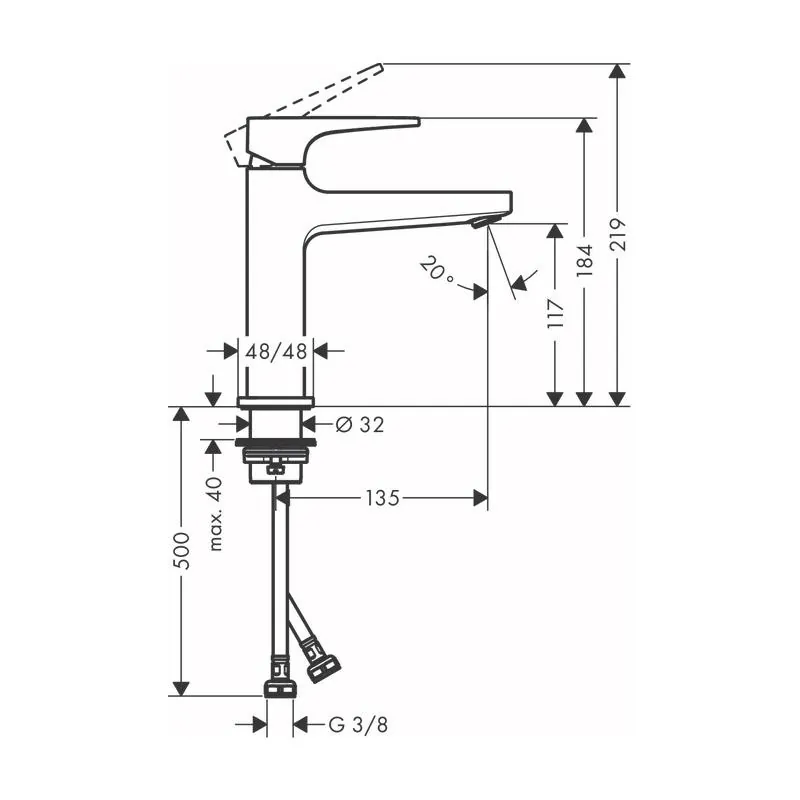 Габаритная схема Смеситель Hansgrohe Metropol 32507700 для раковины