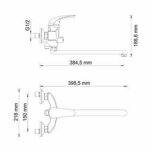 Габаритная схема Смеситель Wasserkraft Rossel 2802L для ванны с душем