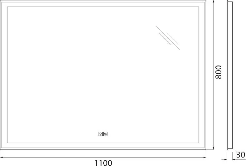 Габаритная схема Зеркало BelBagno Marino SPC-GRT-1100-800-LED-TCH-WARM