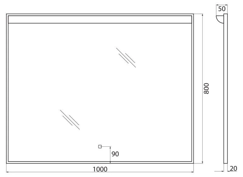 Габаритная схема Зеркало BelBagno SPC-UNO-1000-800-TCH