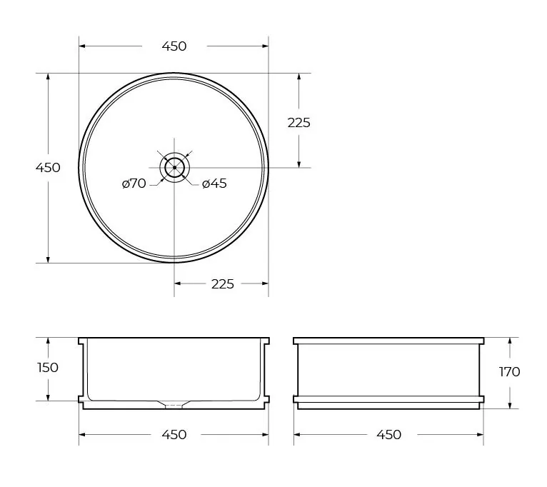 Габаритная схема Раковина BelBagno BB1383 45 см
