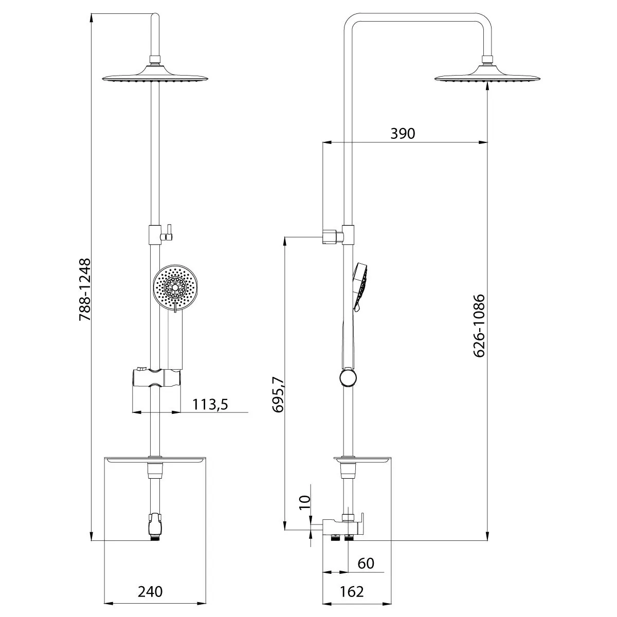 Габаритная схема Душевая стойка Lemark LM8803C