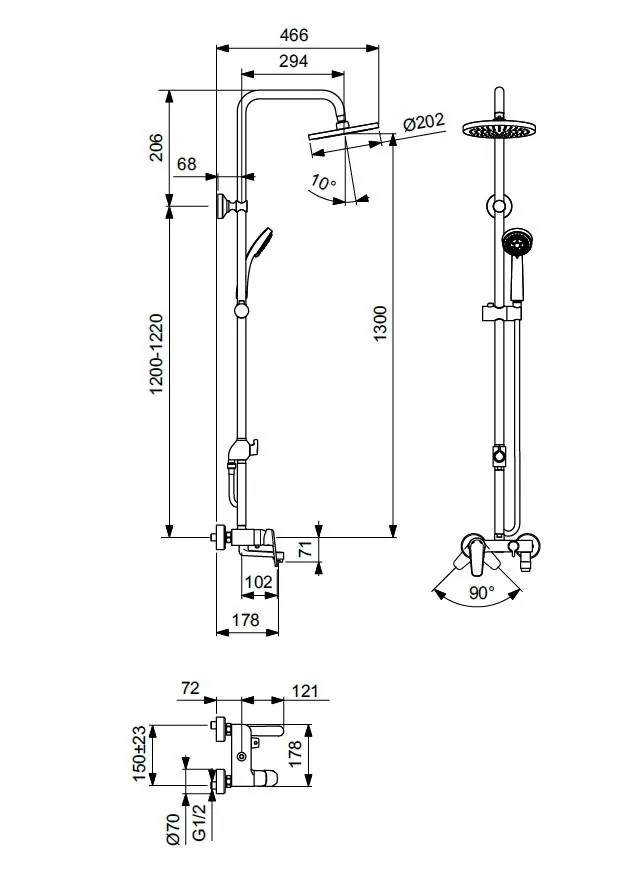 Габаритная схема Душевая стойка Vidima Balance BA270AA