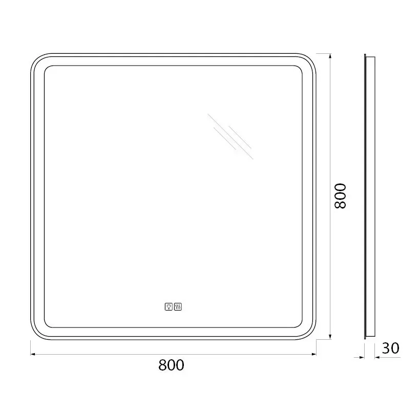 Габаритная схема Зеркало BelBagno SPC-MAR-800-800-LED-TCH-WARM