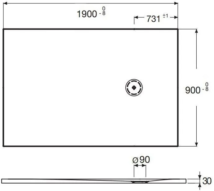 Габаритная схема Поддон для душа Jacob Delafon Singulier E67030-SHM 190х90 белый