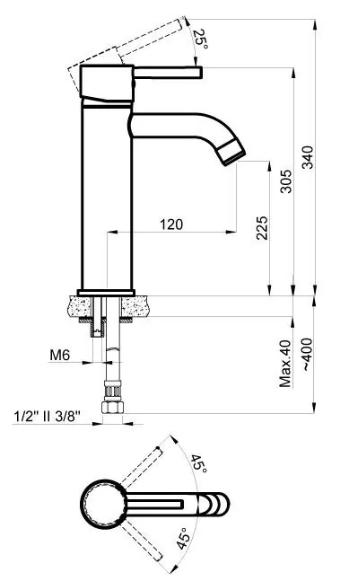 Габаритная схема Смеситель Azario Tasco AZ15164551 для раковины