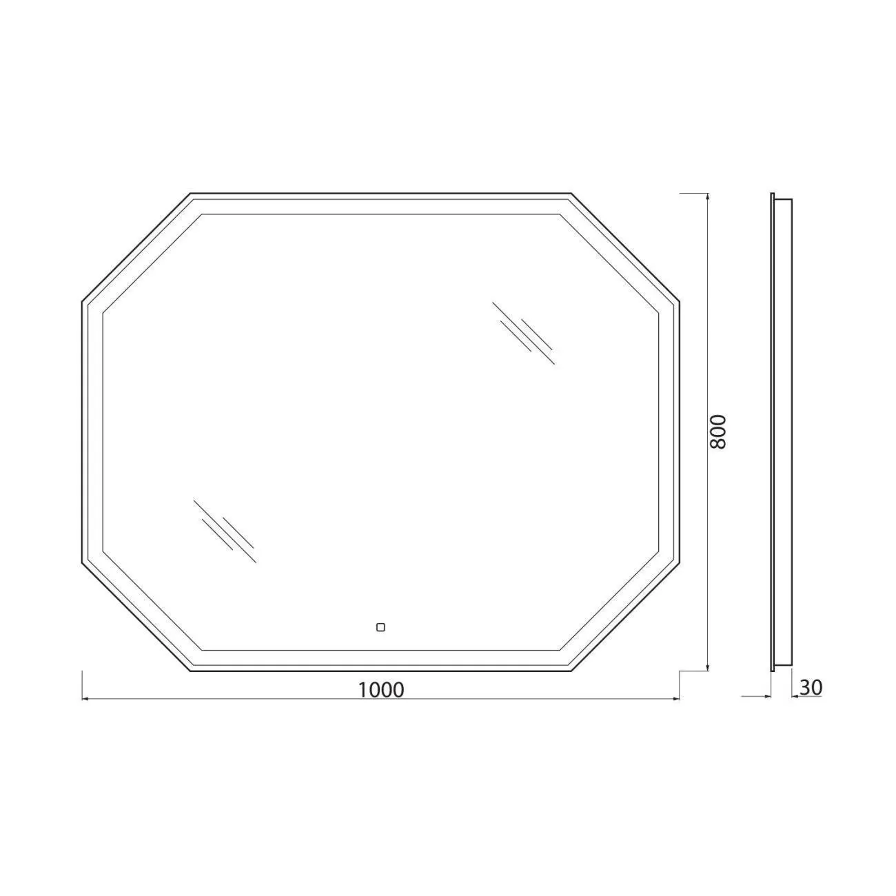 Габаритная схема Зеркало BelBagno SPC-OTT-1000-800-LED-TCH