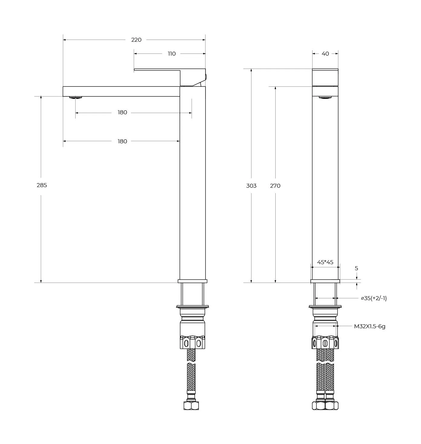 Габаритная схема Смеситель Cezares Slider LC-NOP-W0 для раковины