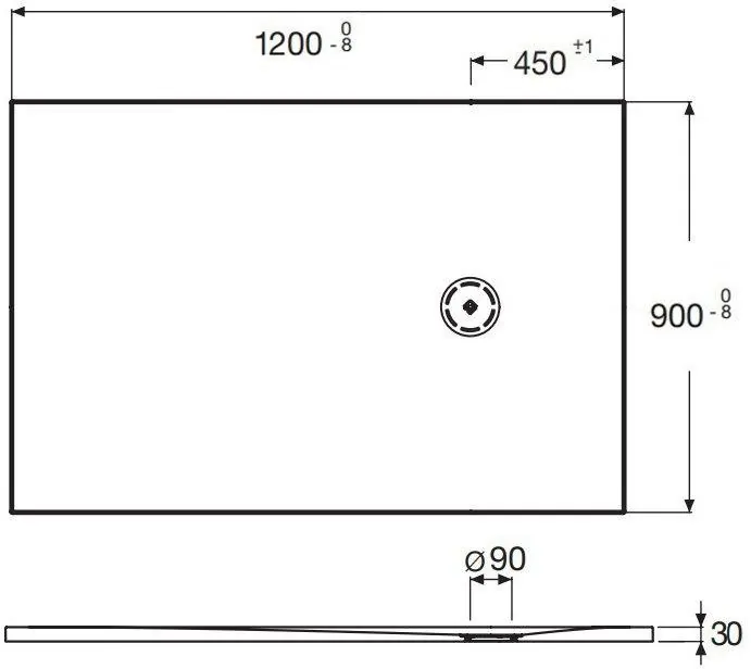 Габаритная схема Поддон для душа Jacob Delafon Singulier E67023-SHM 120х90 белый