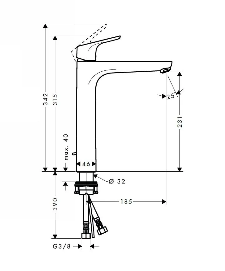 Габаритная схема Смеситель Hansgrohe Focus 31531000 для раковины