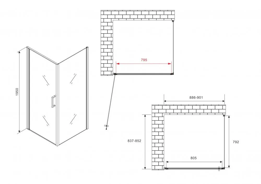 Габаритная схема Душевой уголок Abber Sonnenstrand AG04090M-S85M 85x90