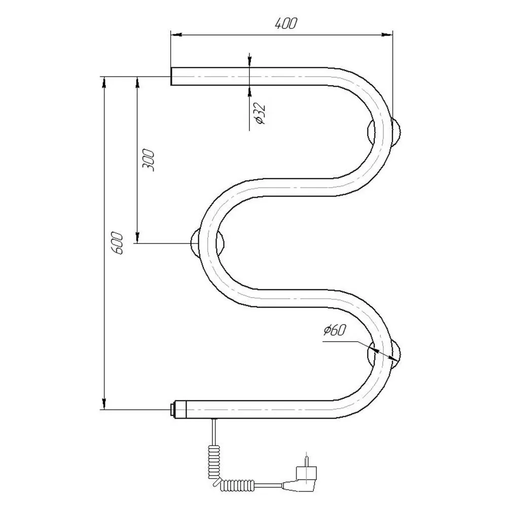 Габаритная схема Полотенцесушитель электрический Domoterm М-образный 40x60 L