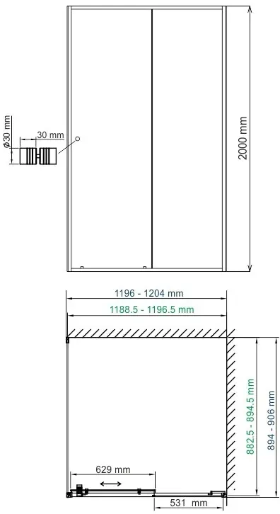 Габаритная схема Душевой уголок Wasserkraft Dill 61S07 120х90