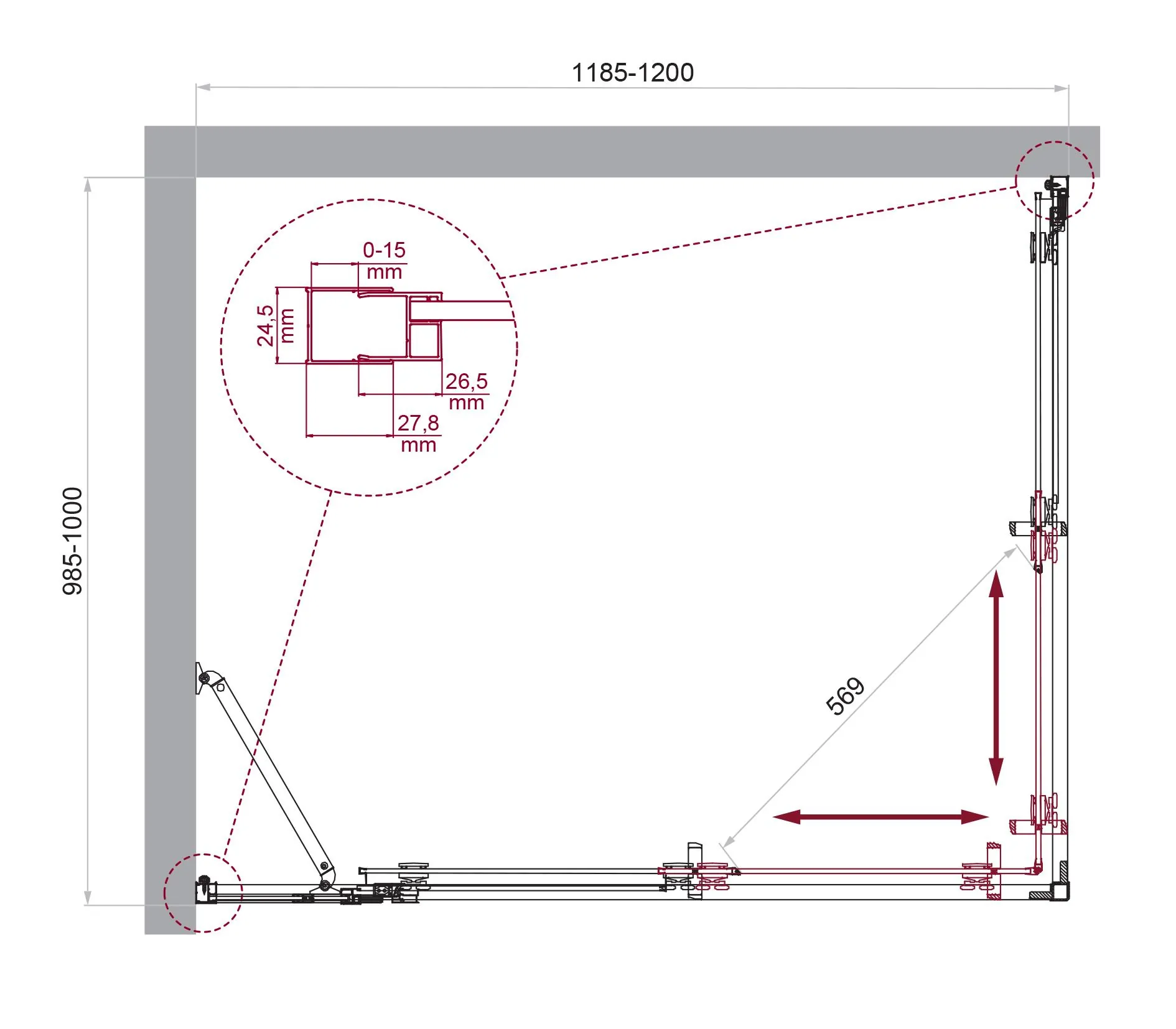 Габаритная схема Душевой уголок BelBagno Luce AH-21-120/100-C-Cr