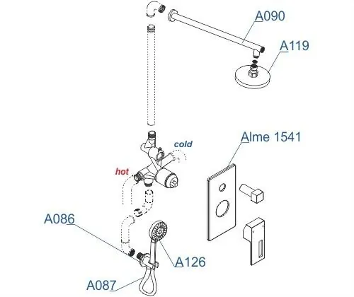 Габаритная схема Душевой комплект Wasserkraft Alme A16590
