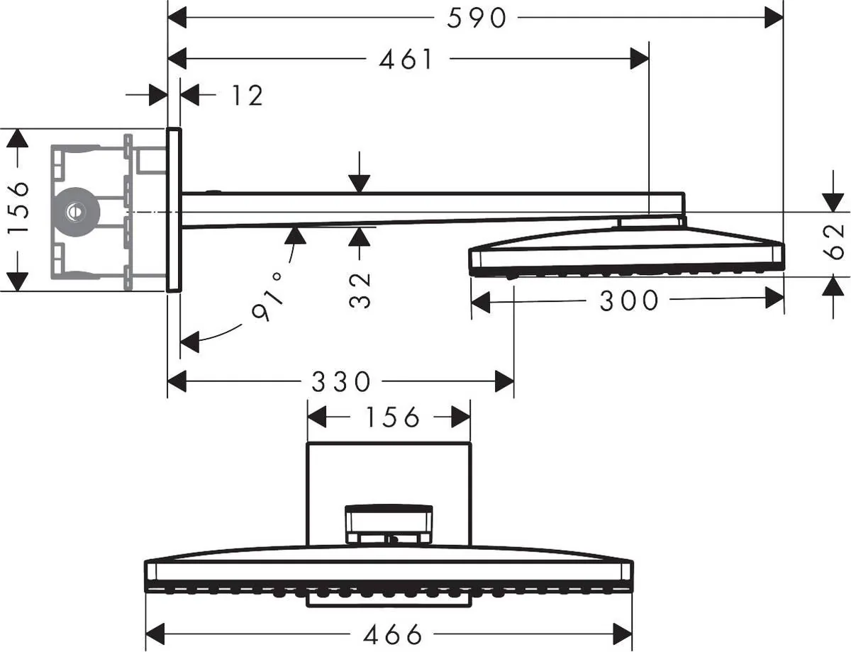 Габаритная схема Верхний душ Hansgrohe Rainmaker Select 24005600