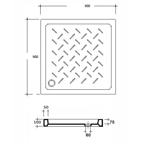 Габаритная схема Поддон для душа RGW CR B 90x90