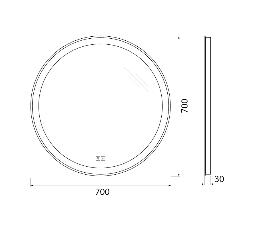 Габаритная схема Зеркало BelBagno SPC-RNG-700-LED-TCH-WARM