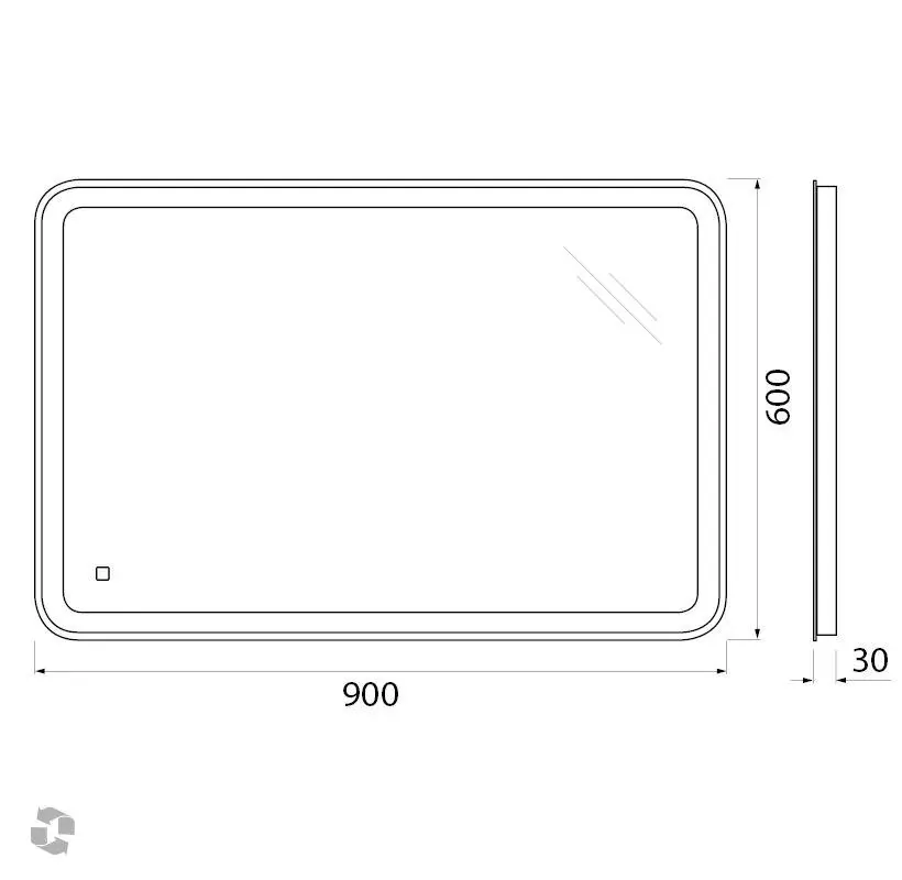 Габаритная схема Зеркало BelBagno SPC-MAR-900-600-LED-TCH