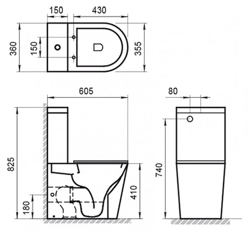 Габаритная схема Унитаз-компакт BelBagno Flay-R BB2149CPR/BB870SC