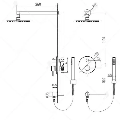 Габаритная схема Душевой комплект RGW Shower Panels SP-51