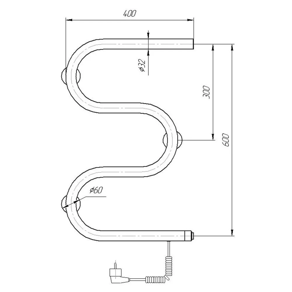 Габаритная схема Полотенцесушитель электрический Domoterm М-образный 40x60 R