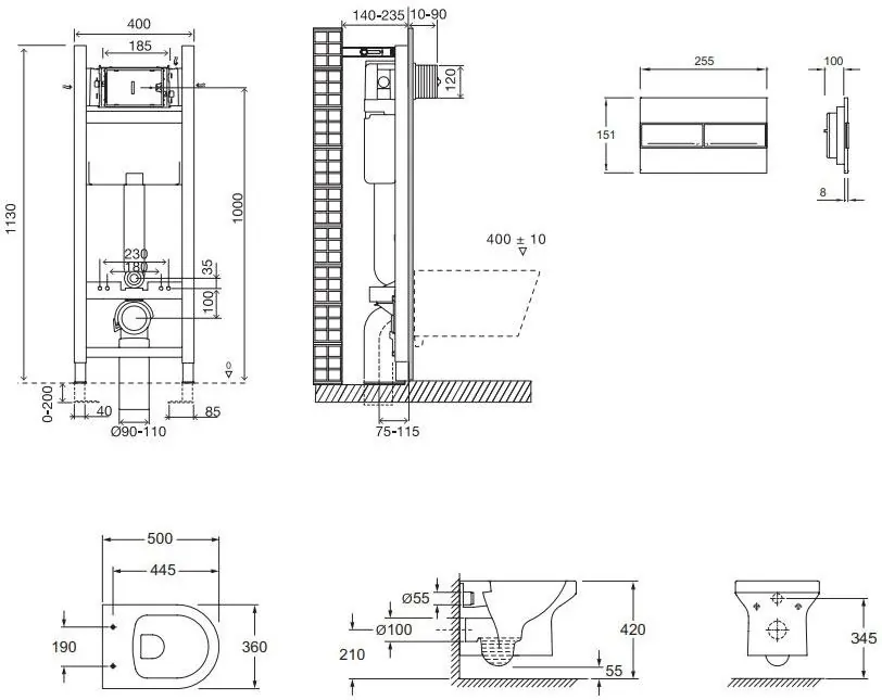 Габаритная схема Комплект Jacob Delafon Elite E21755RU-00