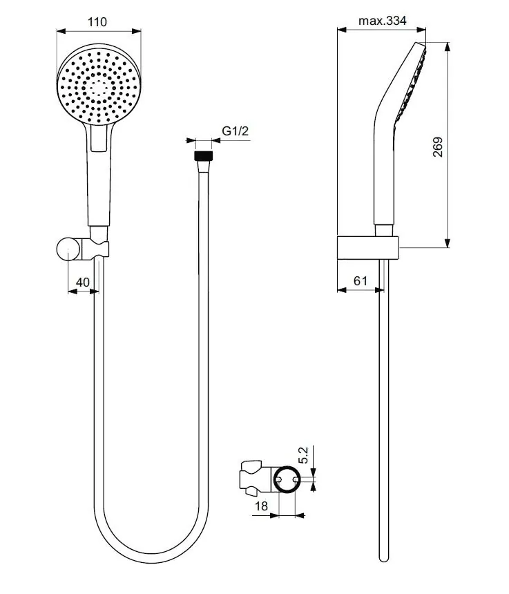 Габаритная схема Душевой гарнитур Ideal Standard IdealRain Evo Round L3 B2239AA