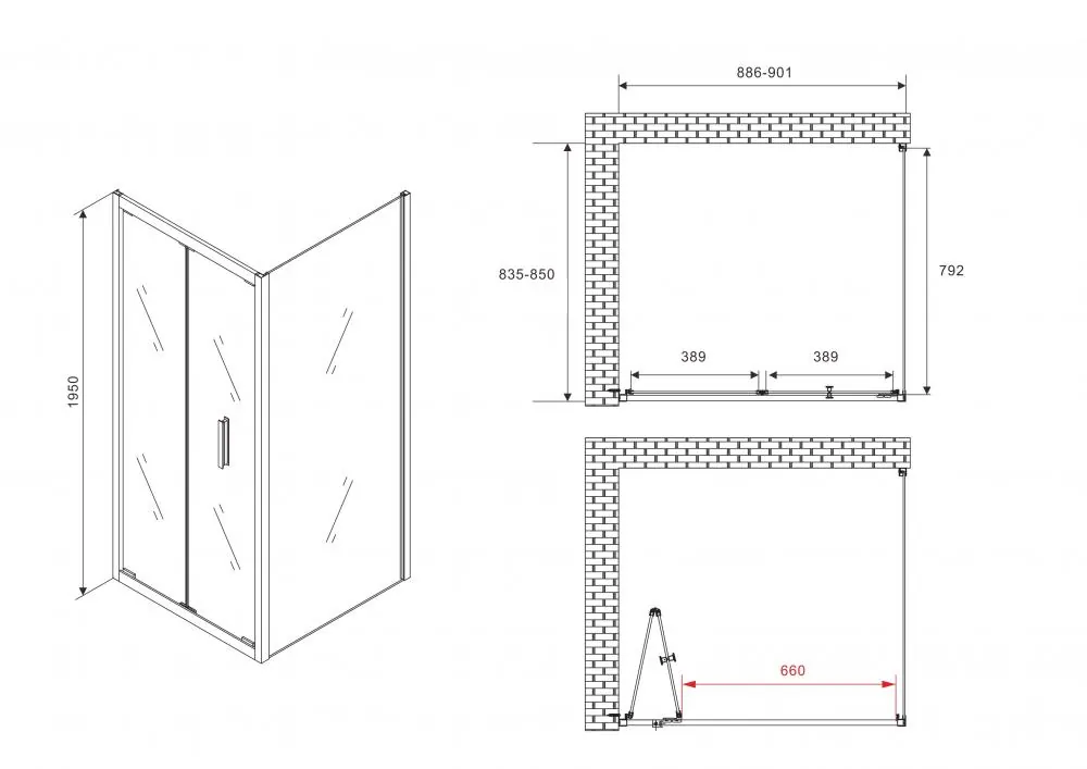 Габаритная схема Душевой уголок Abber Sonnenstrand AG07090B-S85B 85x90