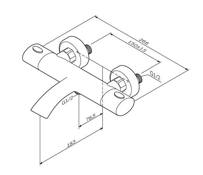 Габаритная схема Термостат AM.PM Sense F7550064 для ванны с душем