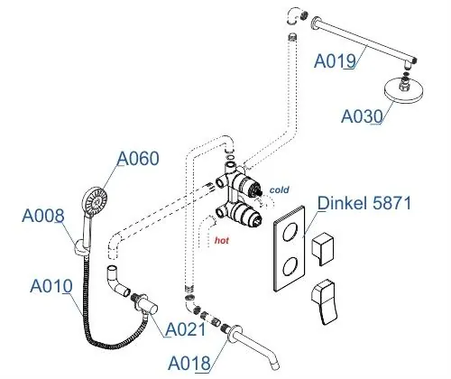 Габаритная схема Душевой комплект Wasserkraft Dinkel A175819