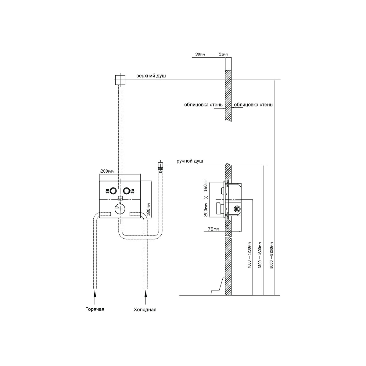 Габаритная схема Душевой комплект Vincea VSFW-4211BG