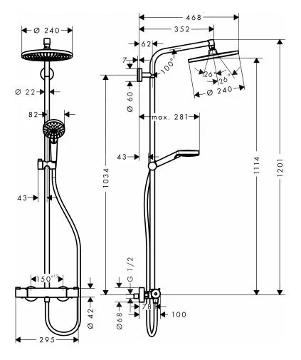 Габаритная схема Душевая стойка Hansgrohe Crometta S 27267000