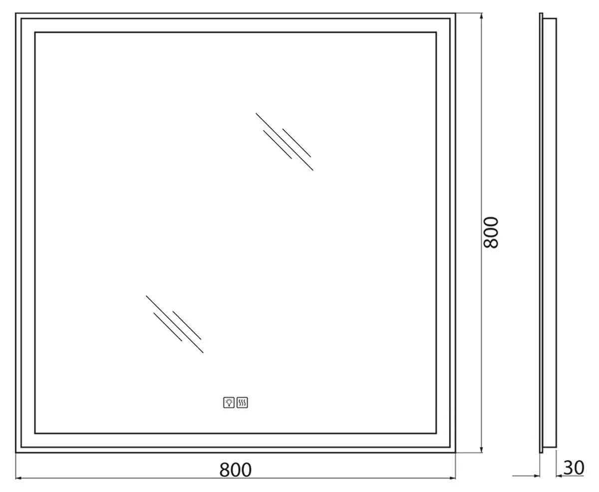 Габаритная схема Зеркало BelBagno SPC-GRT-800-800-LED-TCH-WARM