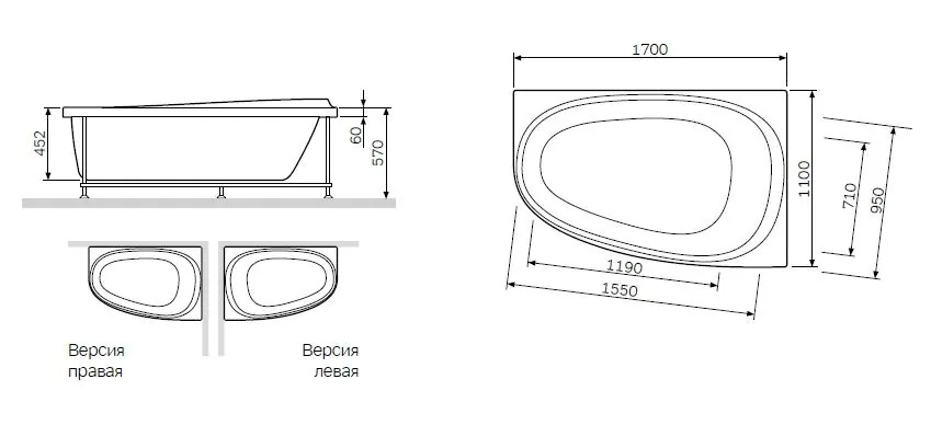 Габаритная схема Экран AM.PM Like 170х100 W80A-170U110W-P
