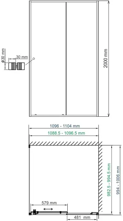 Габаритная схема Душевой уголок Wasserkraft Dill 61S16 110х100