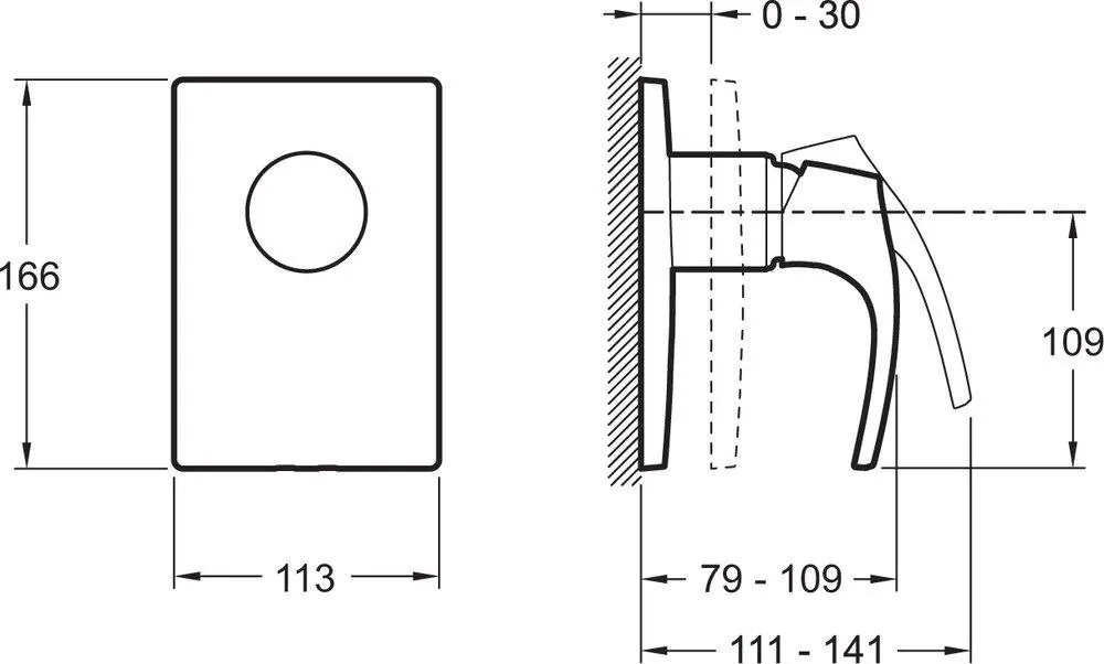 Габаритная схема Смеситель Jacob Delafon Symbol E98712-CP для душа