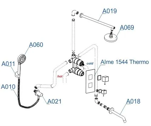 Габаритная схема Душевой комплект Wasserkraft Alme A171519 Thermo