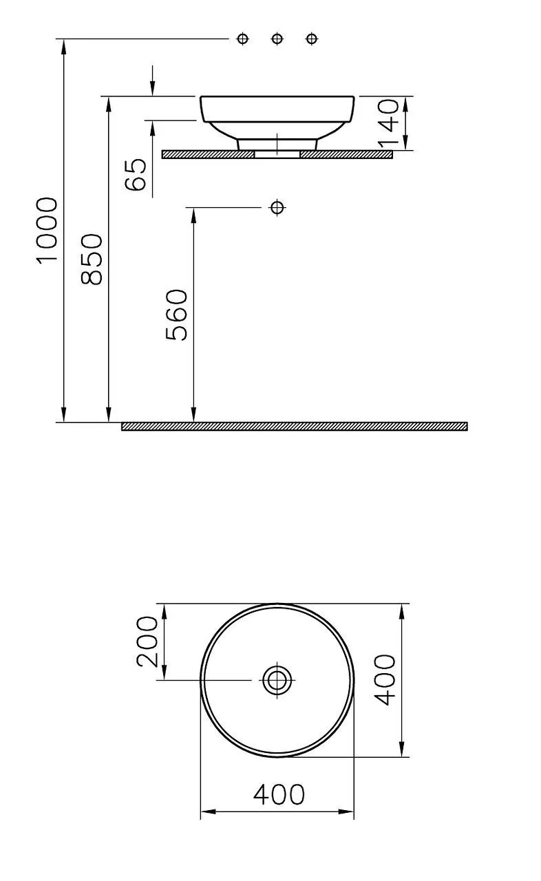 Габаритная схема Раковина Vitra Water Jewels 4334B003-1361 40 см