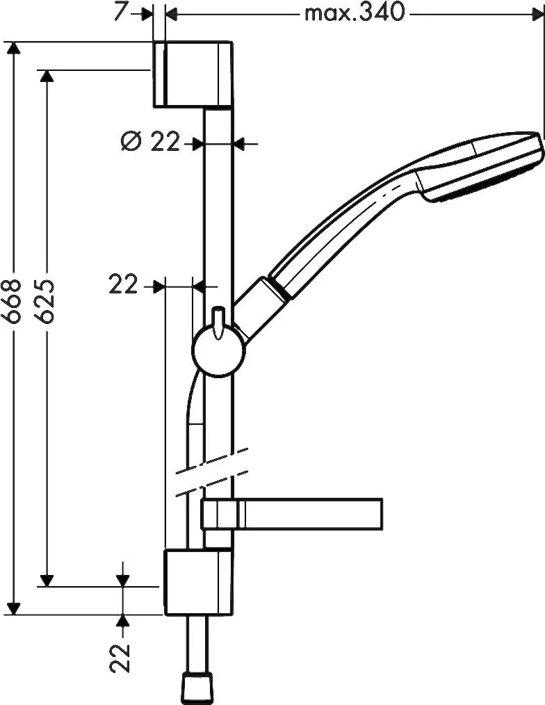 Габаритная схема Душевой гарнитур Hansgrohe Croma 100 27717000