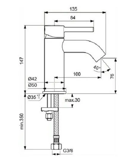 Габаритная схема Смеситель Ideal Standard Ceraline BC268AA для раковины