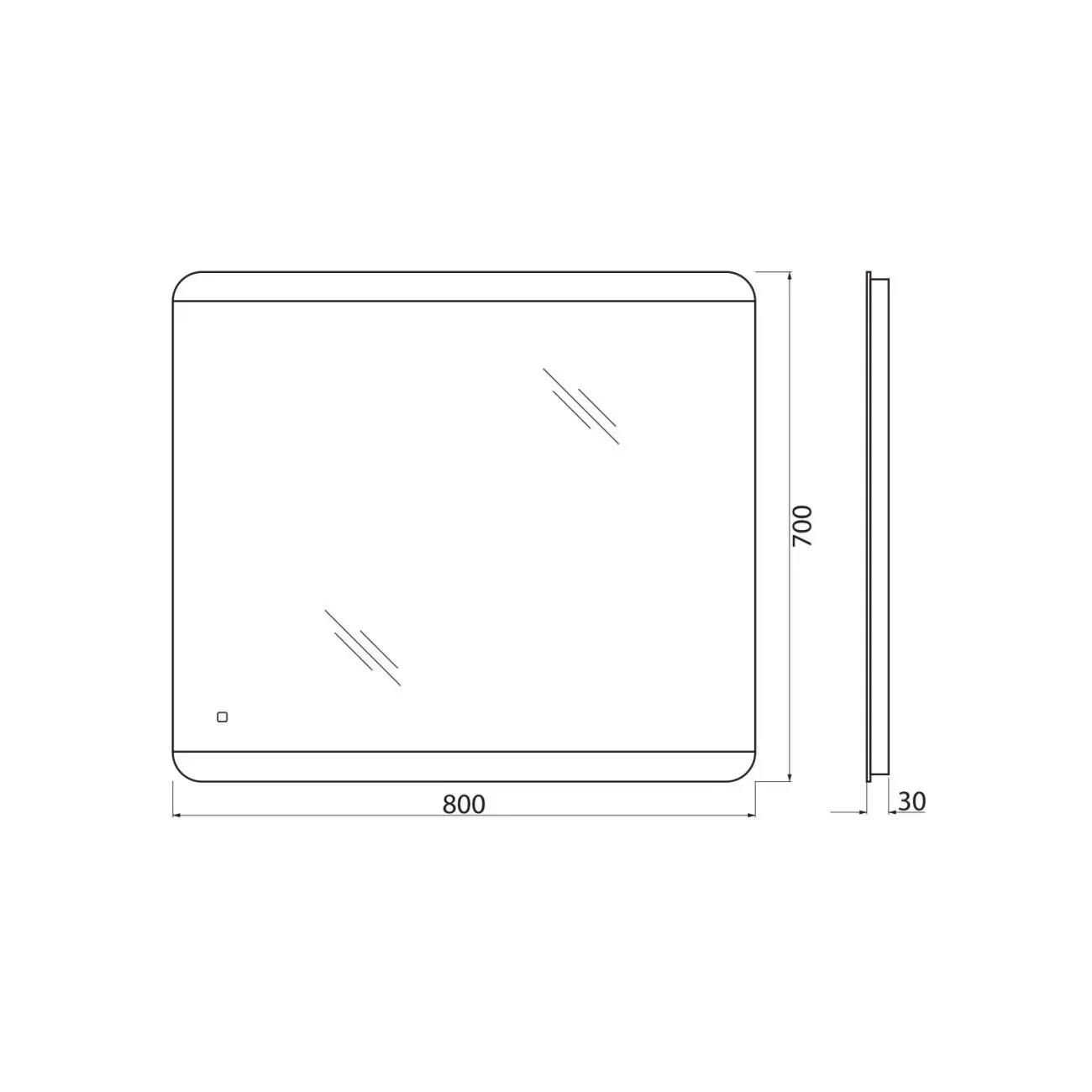 Габаритная схема Зеркало BelBagno SPC-CEZ-800-700-LED-TCH