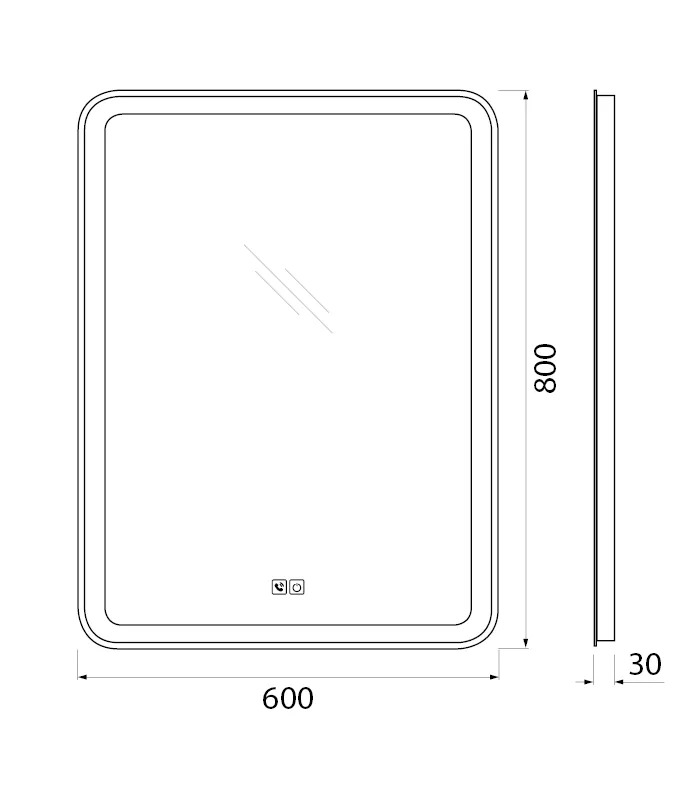 Габаритная схема Зеркало BelBagno SPC-MAR-600-800-LED-TCH-PHONE