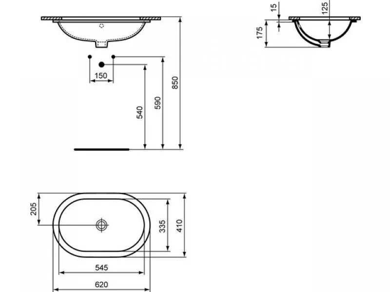 Габаритная схема Раковина Ideal Standard Connect E505001 60 см