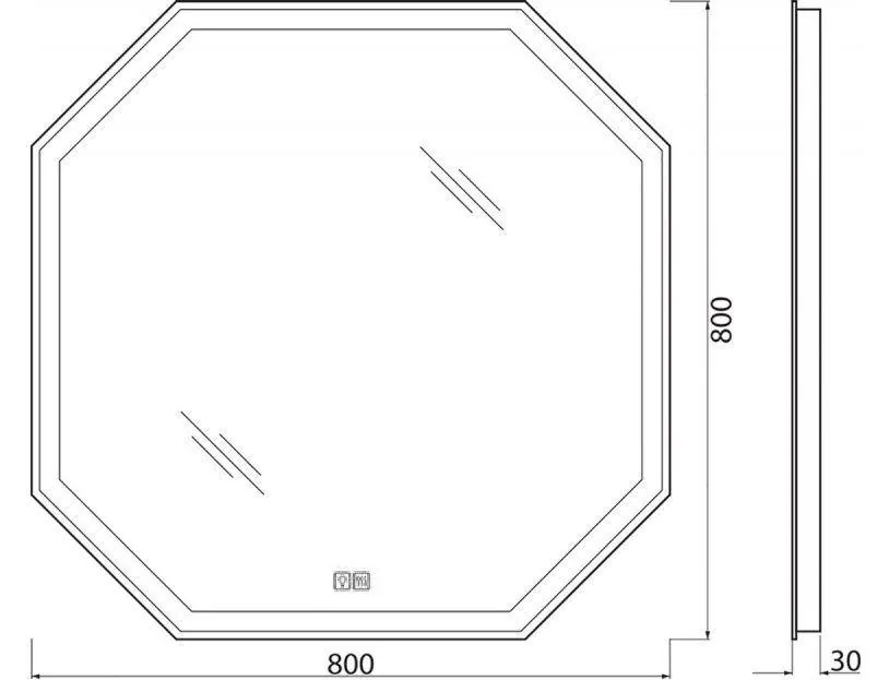 Габаритная схема Зеркало BelBagno SPC-OTT-800-800-LED-TCH-WARM