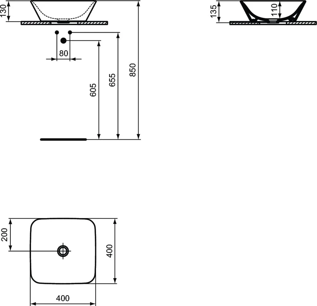 Габаритная схема Раковина Ideal Standard Connect Arc E034701 40 см