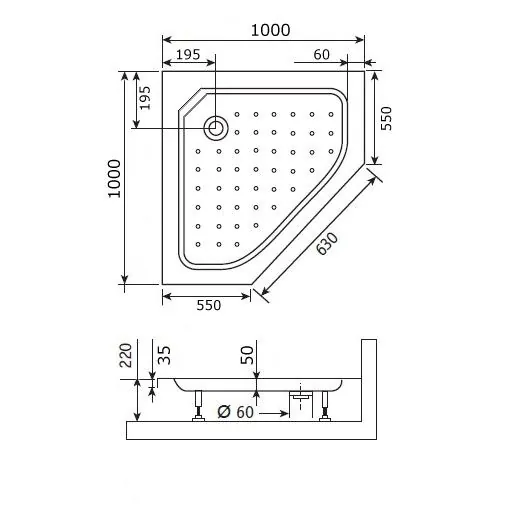 Габаритная схема Поддон для душа RGW Style TR 100x100