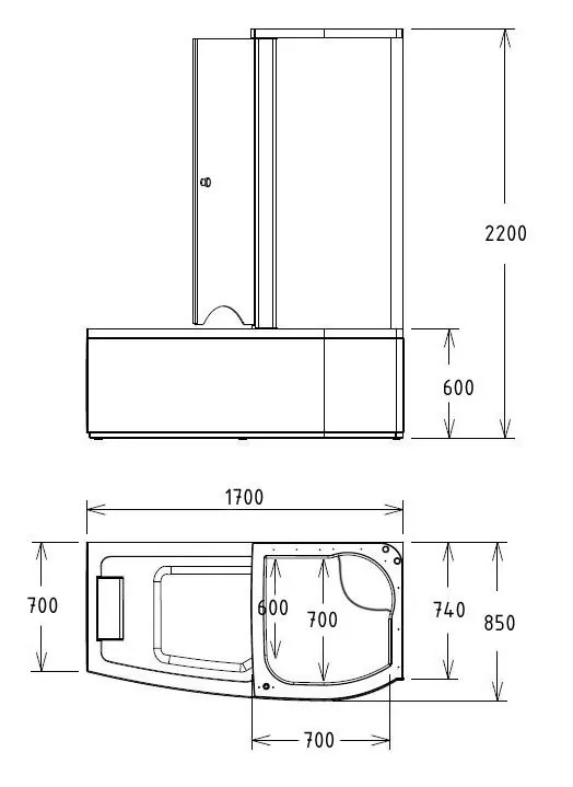 Габаритная схема Акриловая ванна Gemy G8040 C R 170х85